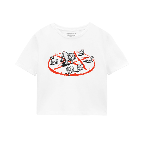 DOGS IN HELL CROPPED WHITE T-SHIRT