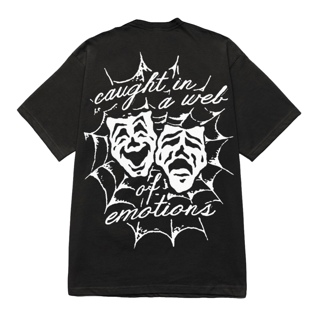 国内で当店のみ Misery - STRESSED GRAPHIC PRINT BLACK T-SHIRT WEB OF EMOTIONS BLACK T-SHIRT – Misery Worldwide