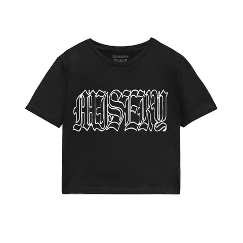 OLD ENGLISH OUTLINE CROPPED BLACK T-SHIRT