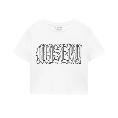OLD ENGLISH OUTLINE CROPPED WHITE T-SHIRT