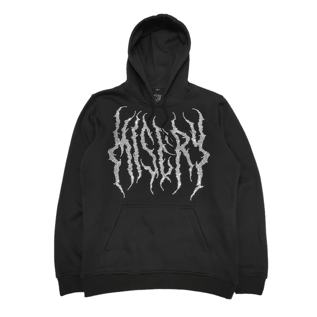 DEATH METAL RHINESTONE JET BLACK HOODIE – Misery