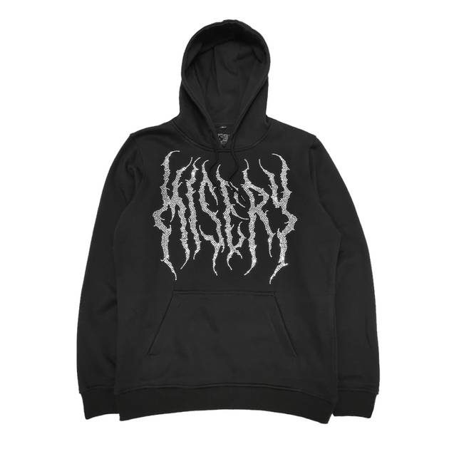 DEATH METAL RHINESTONE JET BLACK HOODIE – Misery Worldwide