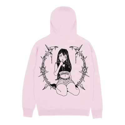 ON YOUR KNEES GRAPHIC PRINT PINK HOODIE