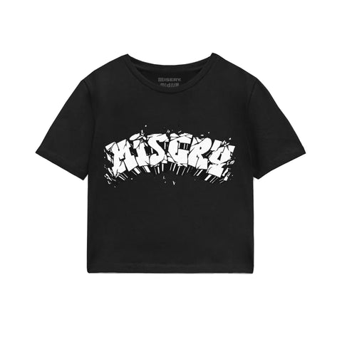 SHATTERED TEXT CROPPED BLACK T-SHIRT