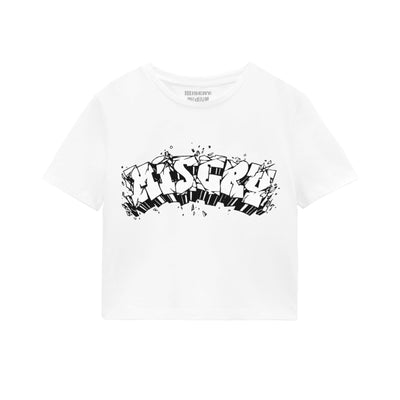 SHATTERED TEXT CROPPED WHITE T-SHIRT